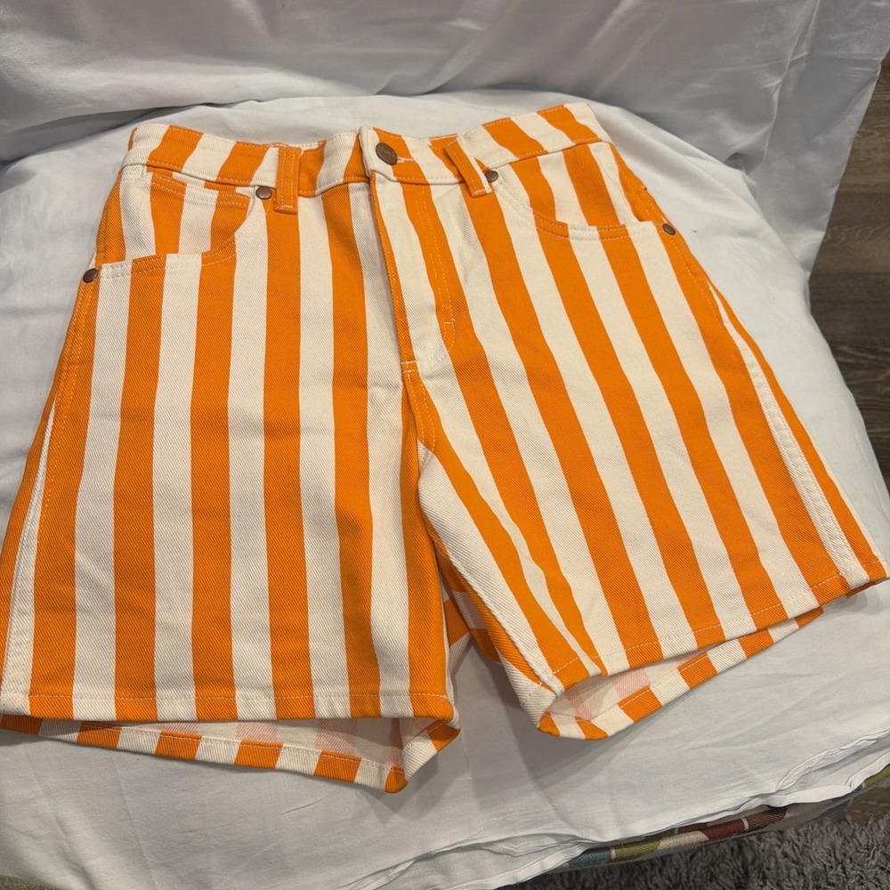 Wrangler x Whataburger Orange White Striped Denim Shorts Size 26 Western Cowgirl